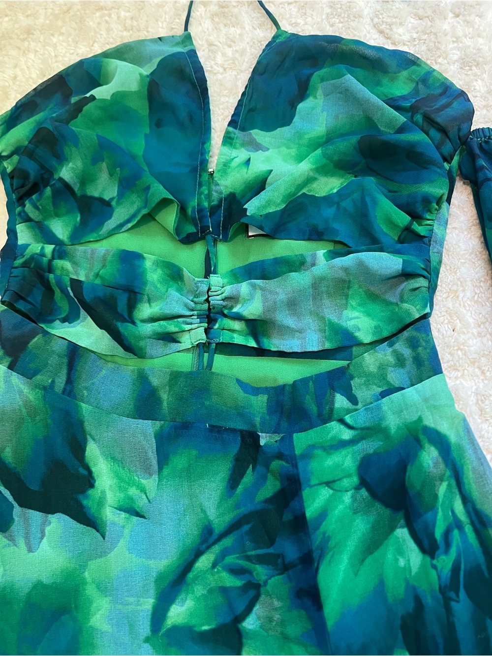 NWOT - RUNAWAY the Label Karma Green Floral Miltiway Maxi Dress with Side Slit - Picture 6 of 10